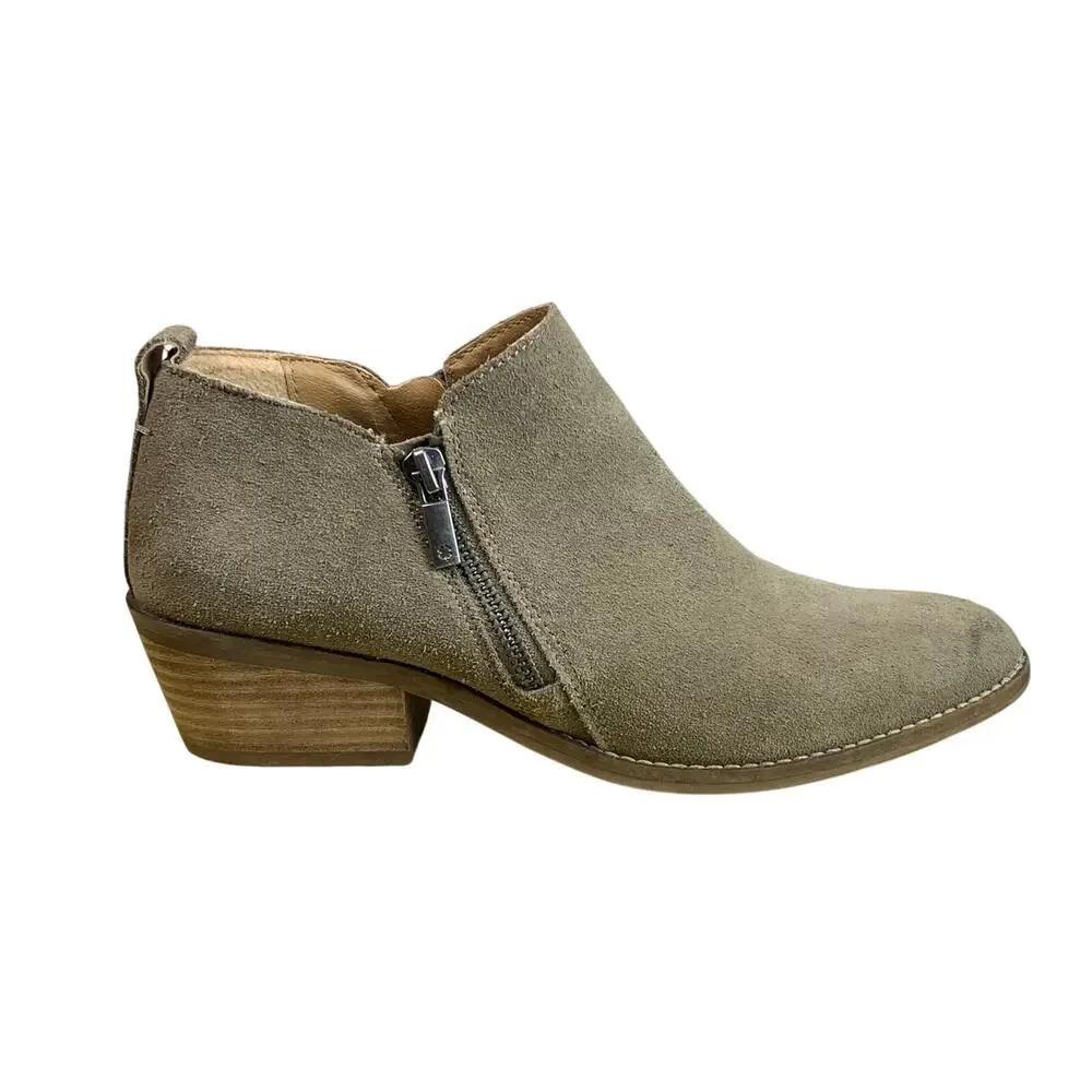 Lucky Brand Finesse Ankle Boots Taupe Suede Size 8.5 Side Zip